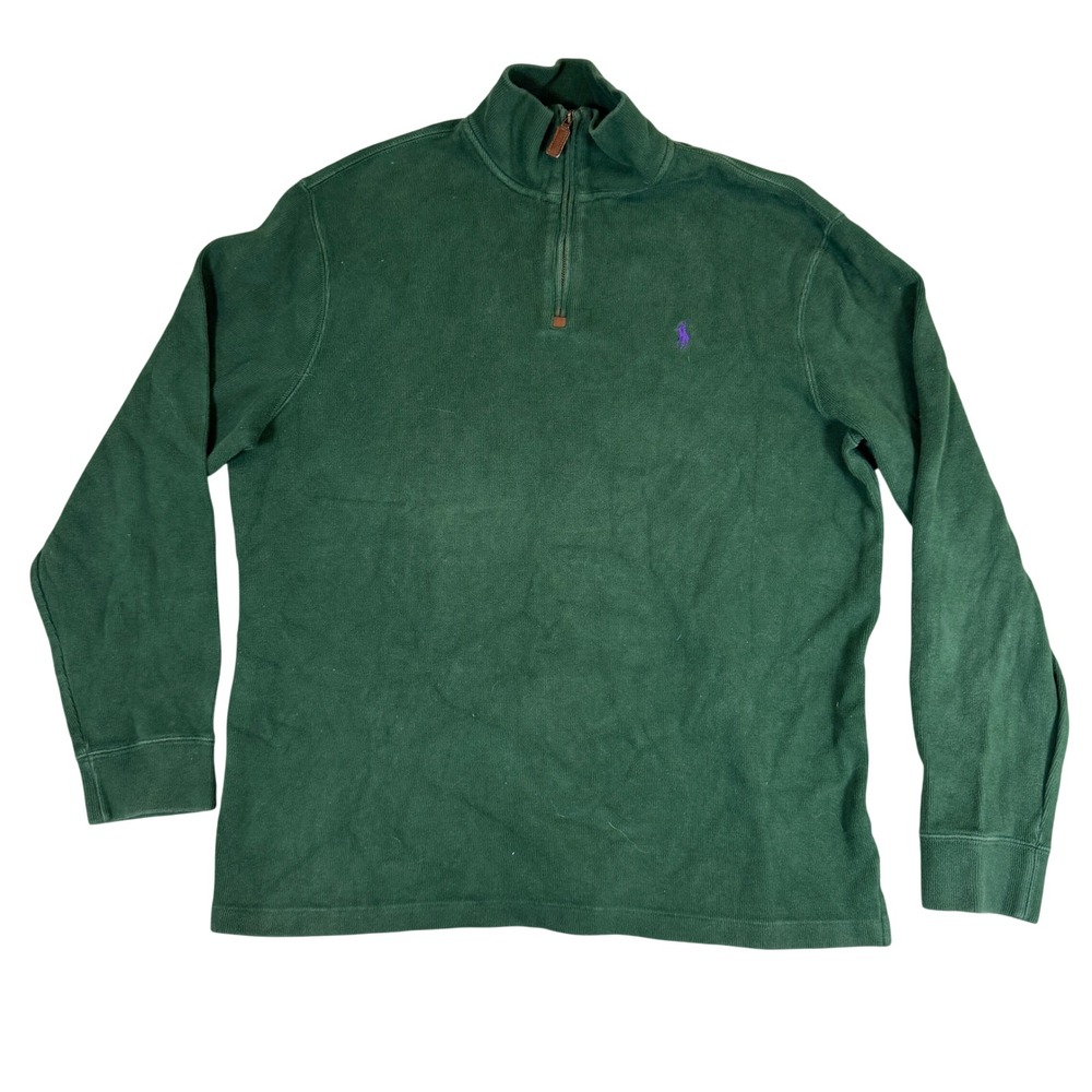 Polo Ralph Lauren Mens Quarter Zip Pullover Green Cotton Sweater Large